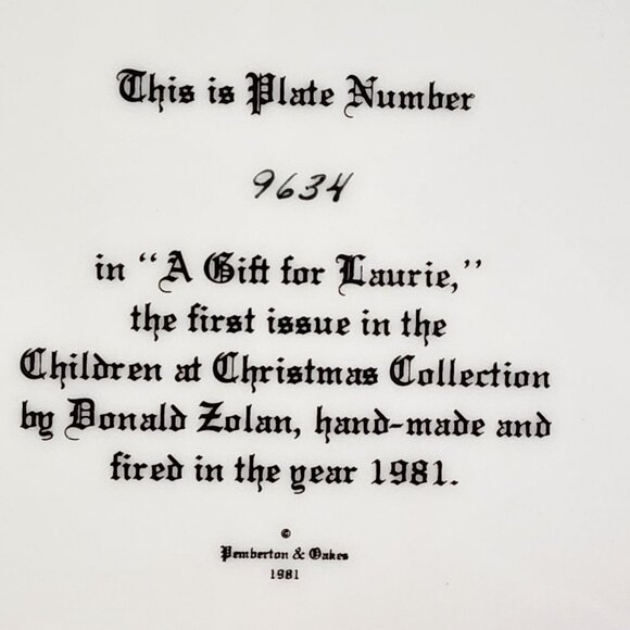 Vintage Donald Zolan Collectible Plate "A Gift for Laurie" 1981 - Picture 3 of 8